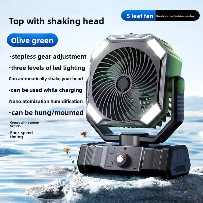 Outdoor Multi-Function USB Camping Fan – 5400mAh, 5-Speed, Super Strong Wind
