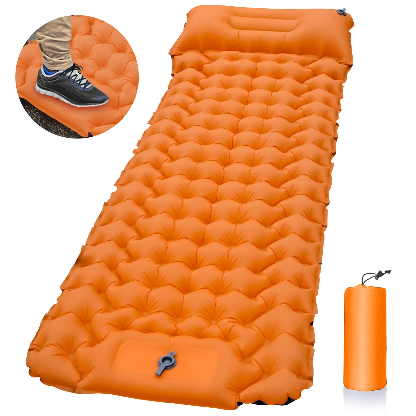 Inflatable Cushion Air Mattress – Lightweight, Portable, Orange, Camping & Car Use