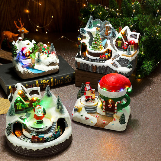 Multiple Christmas Rotating Resin Light-Up Music Box Ornaments