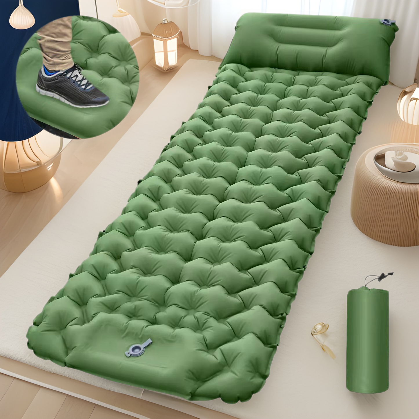 Inflatable Cushion Air Mattress – Lightweight, Portable, Orange, Camping & Car Use