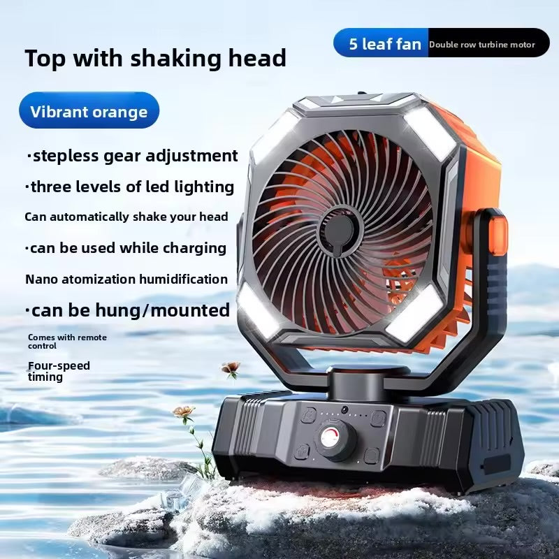 Outdoor Multi-Function USB Camping Fan – 5400mAh, 5-Speed, Super Strong Wind