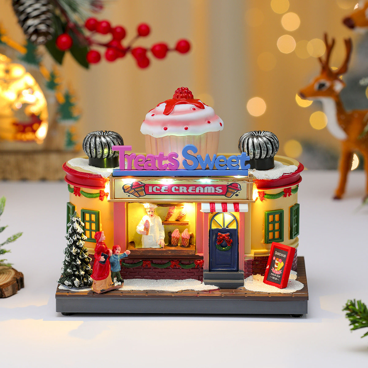 Multiple Christmas Rotating Resin Light-Up Music Box Ornaments