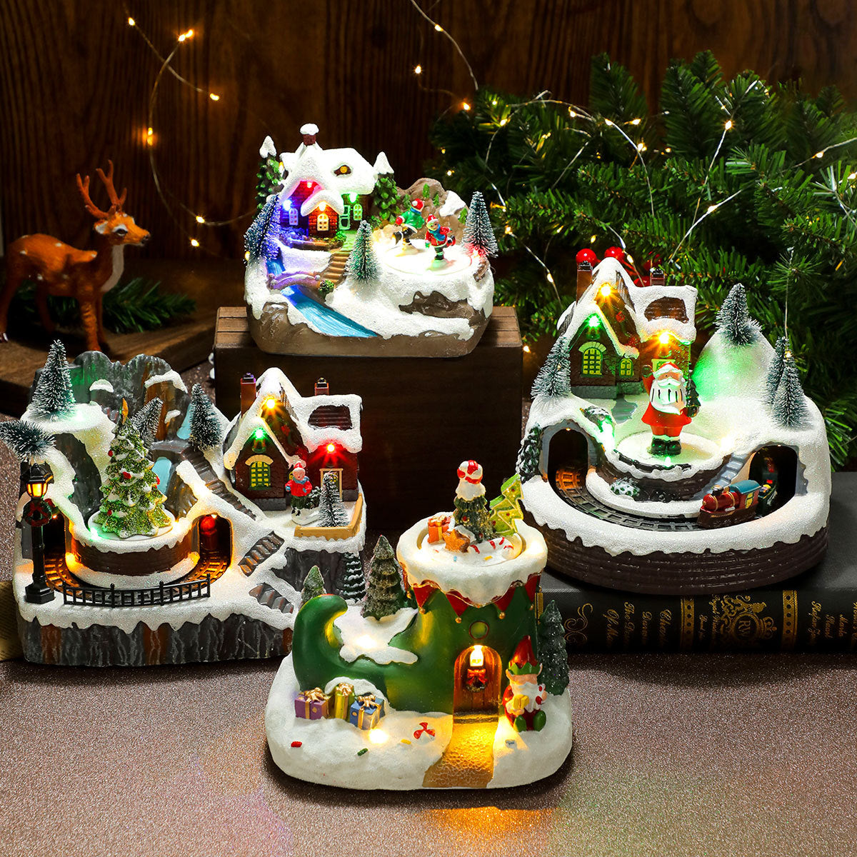 Multiple Christmas Rotating Resin Light-Up Music Box Ornaments