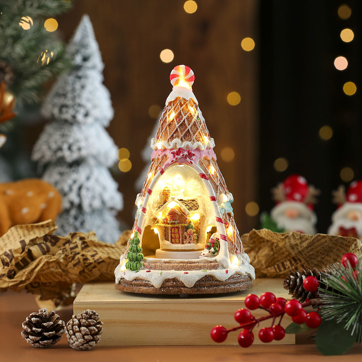 Multiple Christmas Rotating Resin Light-Up Music Box Ornaments