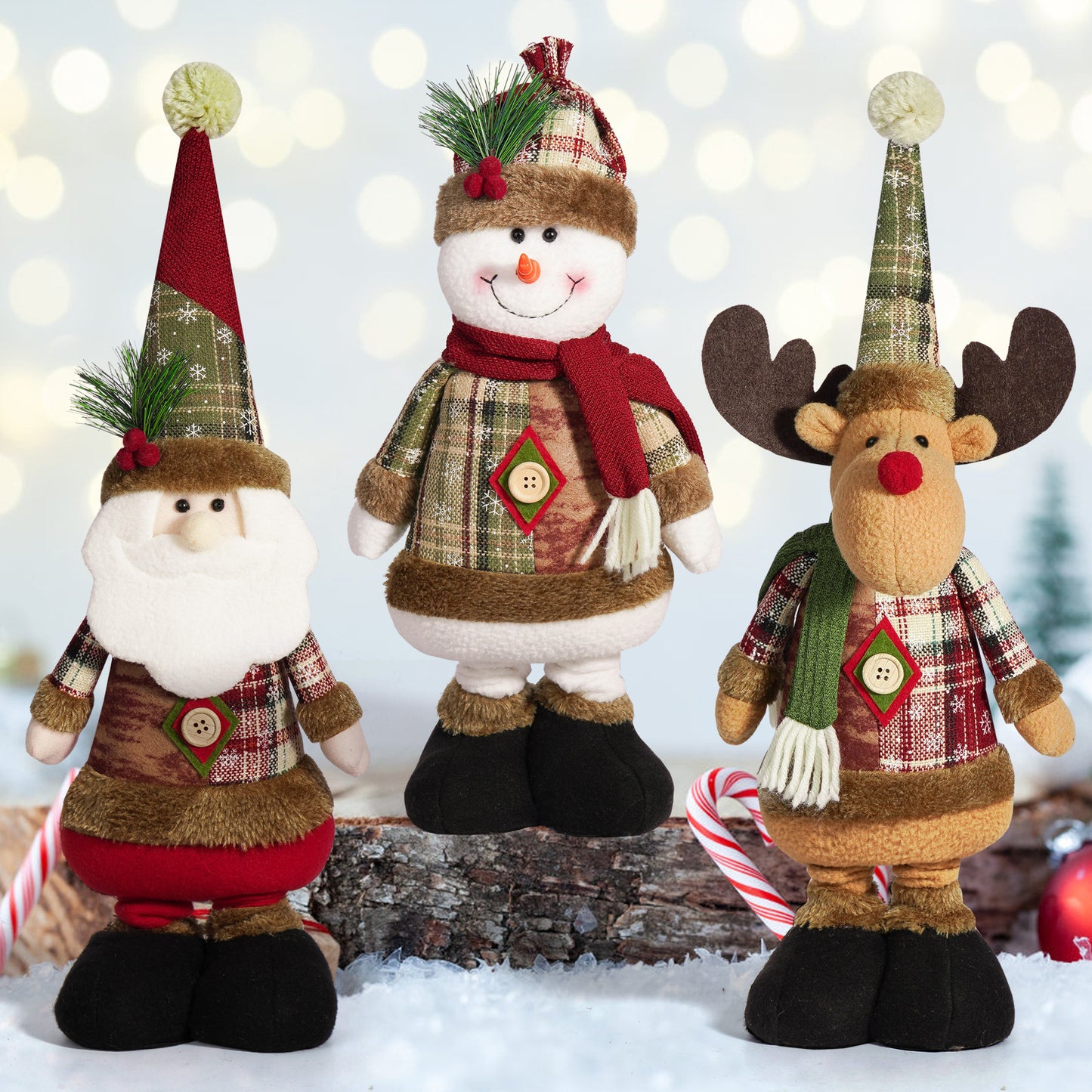 Scalable Santa Claus, Snowman, and Reindeer Plush Dolls