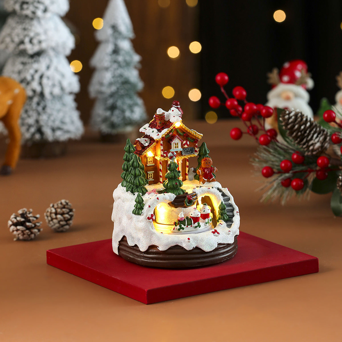 Multiple Christmas Rotating Resin Light-Up Music Box Ornaments