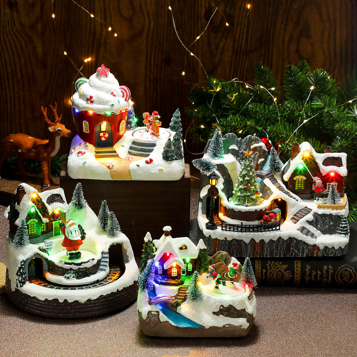 Multiple Christmas Rotating Resin Light-Up Music Box Ornaments