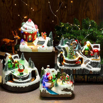 Multiple Christmas Rotating Resin Light-Up Music Box Ornaments