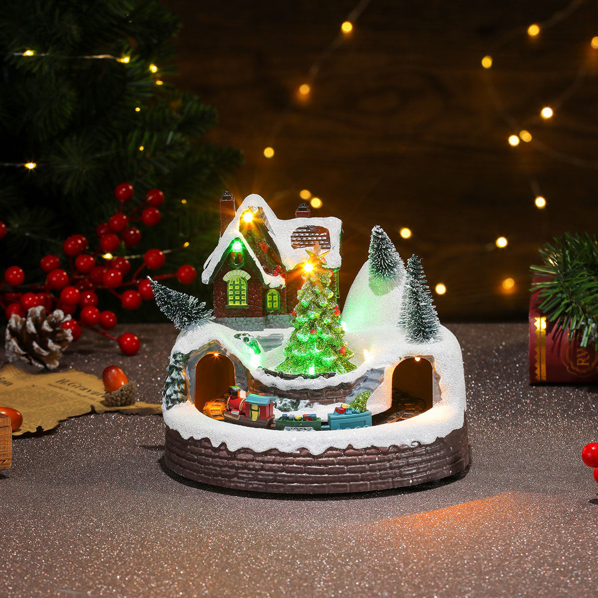 Multiple Christmas Rotating Resin Light-Up Music Box Ornaments