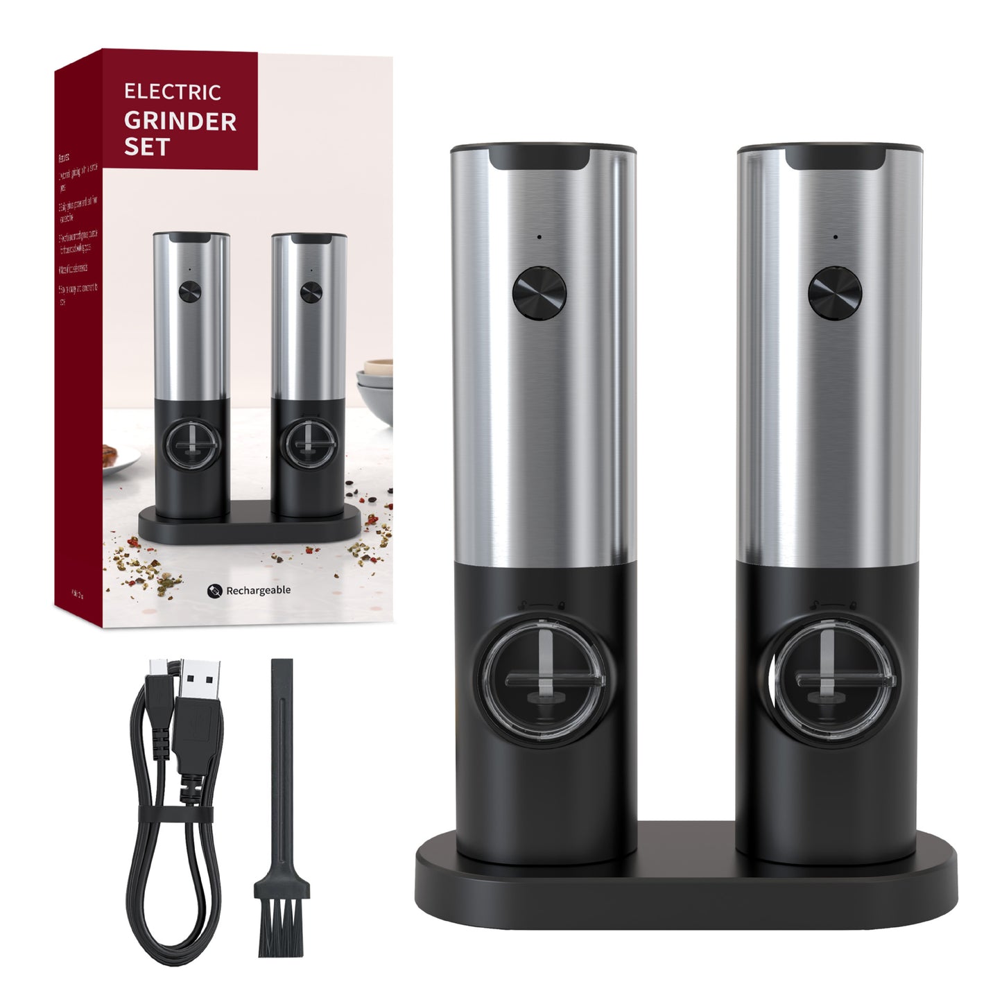Electric Automatic Pepper & Salt Grinder with LED Light – Adjustable Coarseness