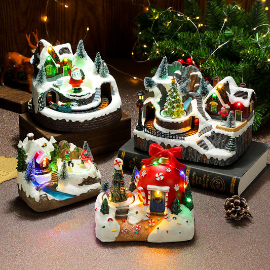 Multiple Christmas Rotating Resin Light-Up Music Box Ornaments