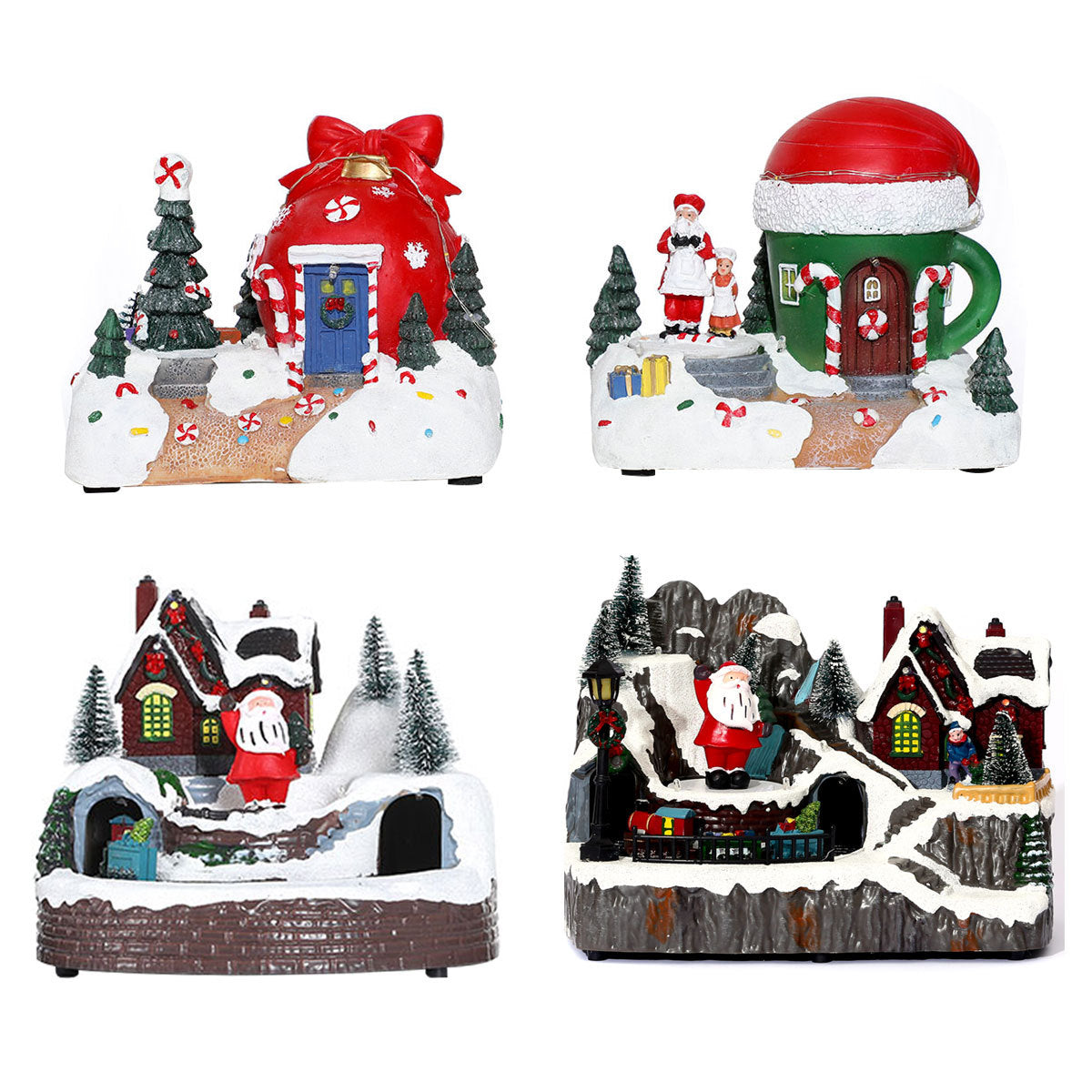 Multiple Christmas Rotating Resin Light-Up Music Box Ornaments
