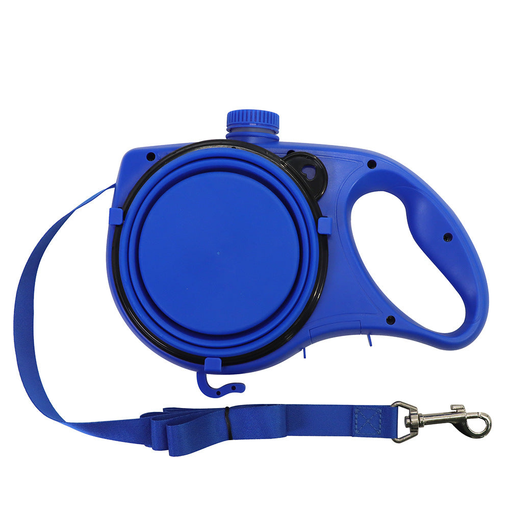 Multifunctional Dog Leash with Collapsible Bowl & Built-In Water Container