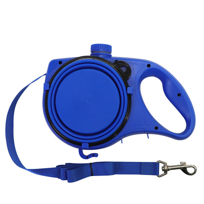 Multifunctional Dog Leash with Collapsible Bowl & Built-In Water Container