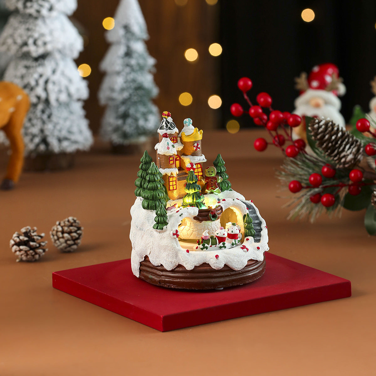 Multiple Christmas Rotating Resin Light-Up Music Box Ornaments